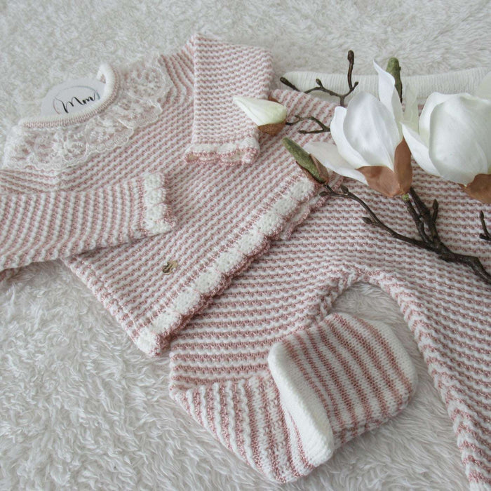 KNITTED BABYSET WITH COLLAR - BEIGE - Mini Miracle