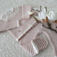 KNITTED BABYSET WITH COLLAR - LIGHT PINK - Mini Miracle