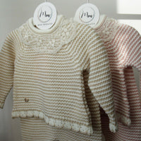 KNITTED BABYSET WITH COLLAR - BEIGE - Mini Miracle