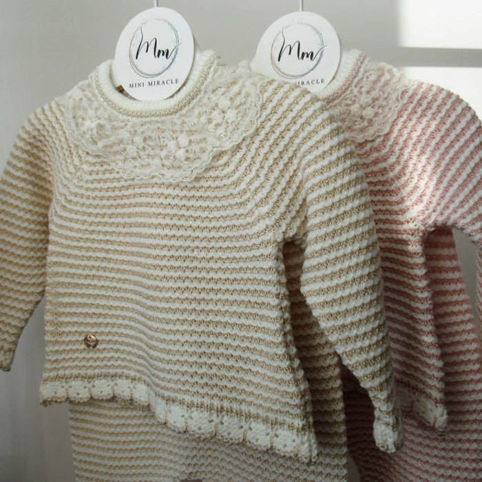 KNITTED BABYSET WITH COLLAR - BEIGE - Mini Miracle