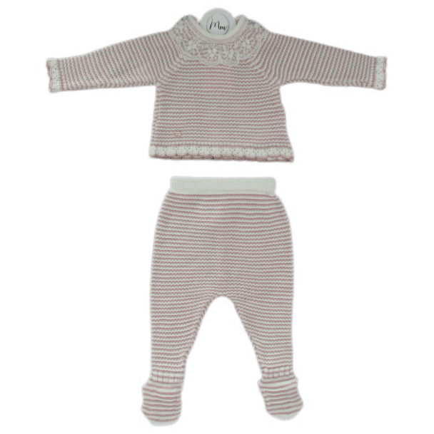 KNITTED BABYSET WITH COLLAR - LIGHT PINK - Mini Miracle