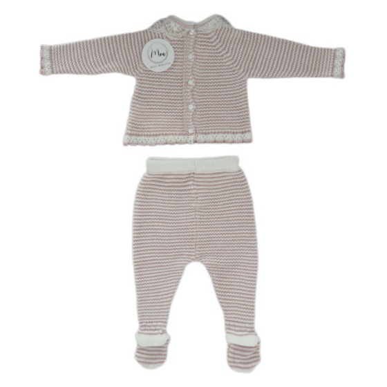 KNITTED BABYSET WITH COLLAR - LIGHT PINK - Mini Miracle